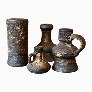 Brutalistische Keramik Vasen und Kerzenhalter im Lava Stil, 4 . Set