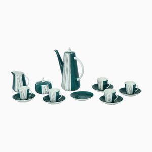 Kaffeeservice Prometeusz mit geometrischer Dekoration in Weiß und Grün - Danuta Duszniak, ZPS Chodzież, Poland, 1959, Set of 14