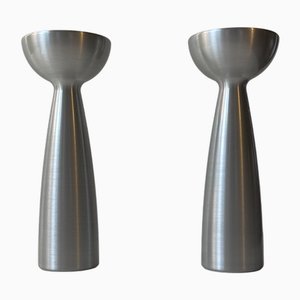 Hybrid Kerzenständer aus Gebürstetem Aluminium von Le Klint, 1990er, 2er Set