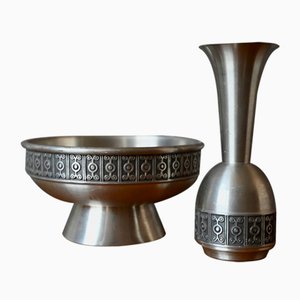 Skandinavische Zinn Tasse und Vase aus Zinn von Haugrud, Norwegen, 2er Set