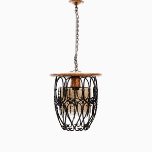 Mid-Century Modern Ceiling Lamp in Iron, Copper and Glass, 1950s-1960s