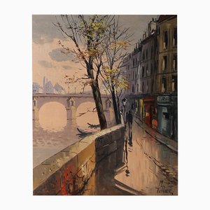 M. Tellier, Pont Neuf in Paris, 20th Century, Oil on Canvas, Framed