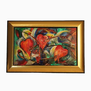 Wolfgang Heinz Unger, Composición abstracta, 2003, Óleo sobre cartón, Enmarcado
