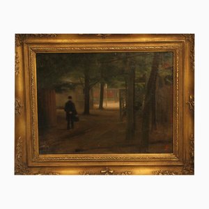 Symbolist Artist, Evening Stroll, Early 20th Century, Oil on Canvas, Framed