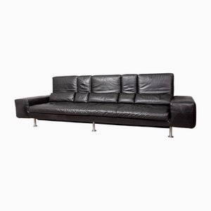 Large Vintage Mod. Domino Sofa in Black Leather by Massimo Morozzi for Cassina, 1980s