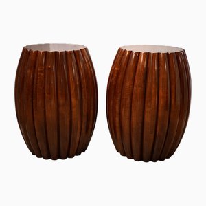 Mid-Century Italian Round Walnut Side Tables, 1970, Set of 2