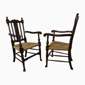 Set of Gothic Carved Oak Carver Chairs