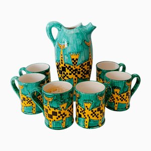 Vintage Ceramic Drink Service Jug + 6 Cups by Deruta Santucci, 1960s, Set of 7