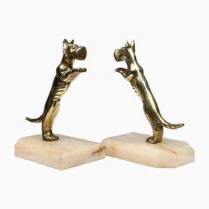 Fermalibri Art Deco in rame con base in marmo, Francia, anni '30, set di 2