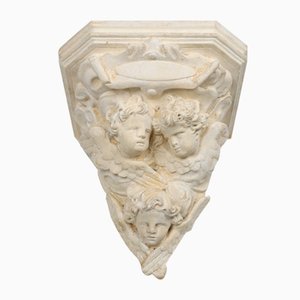 Antique French Plaster Wall Console with 3 Cherubs, 1900s
