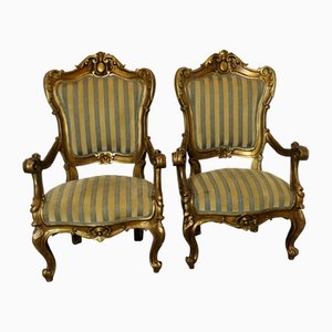 Grands Fauteuils en Bois Sculpté et Doré, Italie, Set de 2