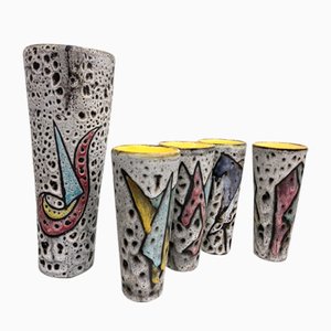Pichet et Mugs par Marius Bessone pour Vallauris, France, 1950s, Set de 5