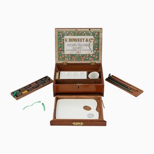 Victorian Artist's Watercolour Box from G Rowney & Co., 1860s, Set of 9