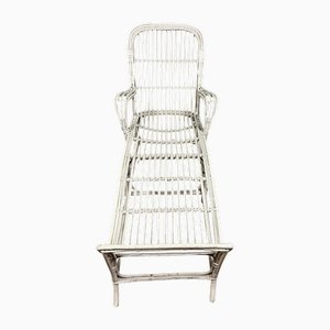 Vintage Deck or Lounge Chair in White Lacquered Rattan, 1960s
