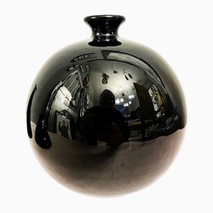 Vintage Black Spherical Ceramic Vase, 1950s