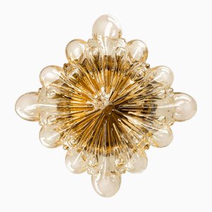 Lampada da soffitto o da parete vintage in vetro ambrato a bolle attribuita a Helena Tynell, anni '70