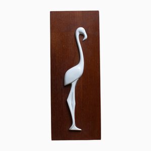 Mid-Century Teak and Porcelain Bird Wall Decoration, 1960s