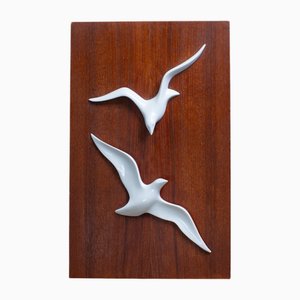 Décoration Murale Crane en Teck et Porcelaine de Sgrafo Modern, 1960s