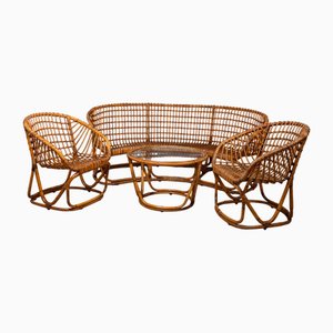 Mobilier de Salon Vintage en Bambou par Tito Agnoli pour Bonacina, 1950s, Set de 4