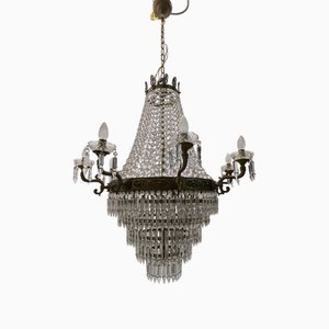 Large Bronze and Crystal Chandelier, 1950s