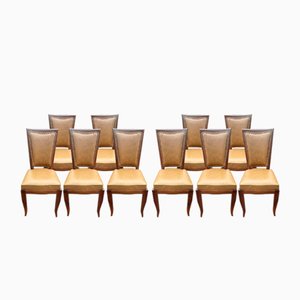 Vintage French Art Deco Dining Chairs, 1930s, Set of 10