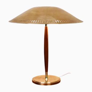 Große schwedische moderne Tischlampe aus Messing & Buche von Harald Notini für Böhlmarks Lampfabrik Ab, 1940er