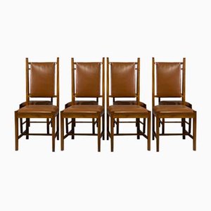 Vintage Italian Chairs in Finely Crafted Wood and Leather, 1960s, Set of 8
