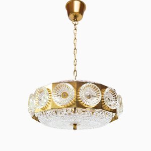 Crystal and Brass Ceiling Lamp attributed Carl Fagerlund, 1960s
