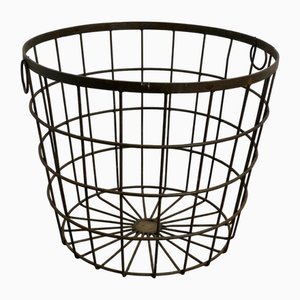 Vintage Industrial Iron Log Basket, 1920s