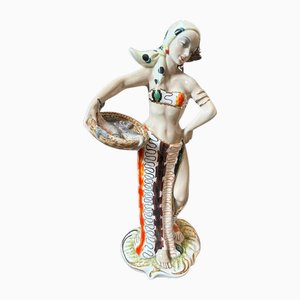 Mid-Century Modern Ceramic Italian Figure of a Woman with Fishes by Ronzan, 1950s