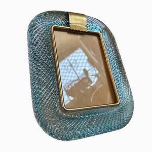 Art Deco Turquoise Murano Glass and Brass Picture Frame in the style of Barovier, 1990s