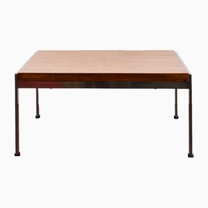 Mesa de centro cuadrada de teca y aluminio, años 70