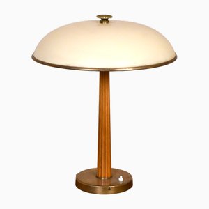 Lampe de Bureau Moderne en Laiton et en Chêne par Erik Tidstrand pour Nordiska Kompaniet, Suède, 1940s