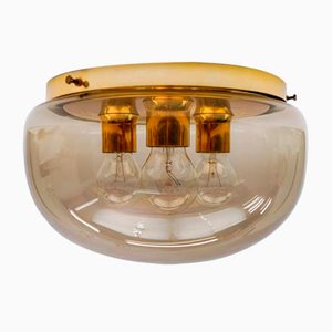 Brass and Smoked Glass Flush Mount, Germany, 1960s