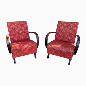 Set of Red Lounge Chairs by Jindrich Halabala for Up Zavody, 1930s