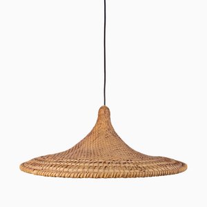 Lampada a sospensione vintage in vimini e bambù, anni '60