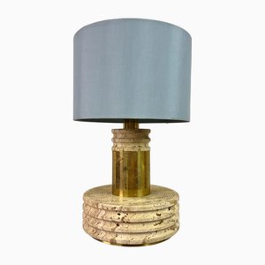 Vintage Italian Travertine and Brass Table Lamp, 1970s