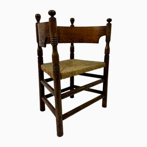 Fauteuil en Chêne et Jonc avec Dossier Rond, 1890s