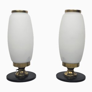 Kleine Italienische Tisch- oder Nachttischlampen aus Opalglas, 1950er, 2er Set