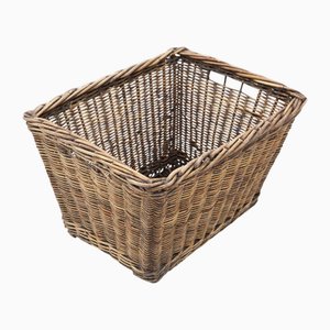 Grand Panier Antique en Bois de Bûche ou de Rangement, 1920s