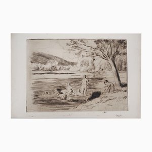 Maximilien Luce, Badende am Fluss, Bessy, 1890, Original Radierung