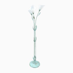 Decorative Leaf and Stem Green Floor Lamp with Lilly Glass Shades, 1980s