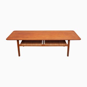 Vintage AT-10 Coffee Table in Teak and Cane by Hans J. Wegner for Andreas Tuck, 1950s