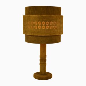 Vintage Table Lamp in Suede Leather and Brass, 1960s, Set of 2
