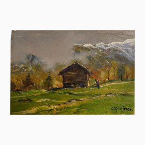 Manfredi, Mountain Landscape, 20th Century, Oil on Panel