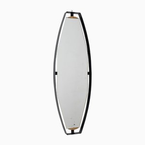 Italian Mirror with Black Frame and Brass Elements, 1950s