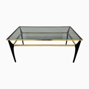 Mid-Century Modern Couchtisch aus vergoldetem Stahl & Rauchglas, 1950er