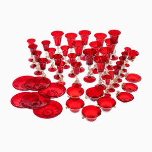 Gold and Ruby ​​Red Murano Glassware Dolphin Set from A.VE.M., 1950s, Set of 44