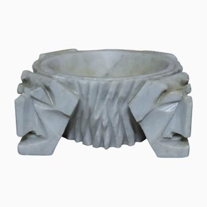 Art Deco Carrara Marble Pocket Tray with Anthropomorphic Faces