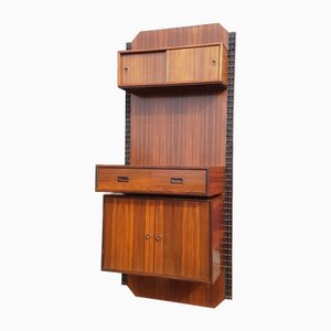 Mid-Century Modern Italian Wall Unit in Wood Brass and Painted Metal, 1960s